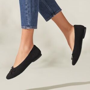 VIVAIA Tiana Almond Toe Bow Flats Pumps Shoes (EU 40.5) US 9-9.5 Black Knit $139